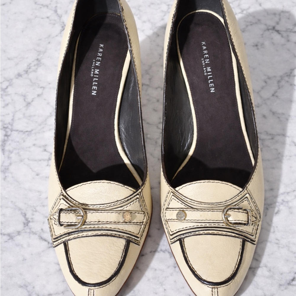 Karen Millen Cream Loafers with Buckle Detail